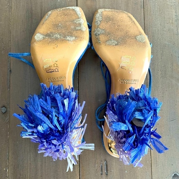 RARE Jacquemus raphia embellished strappy suede sandal in blue purple - Picture 12 of 12